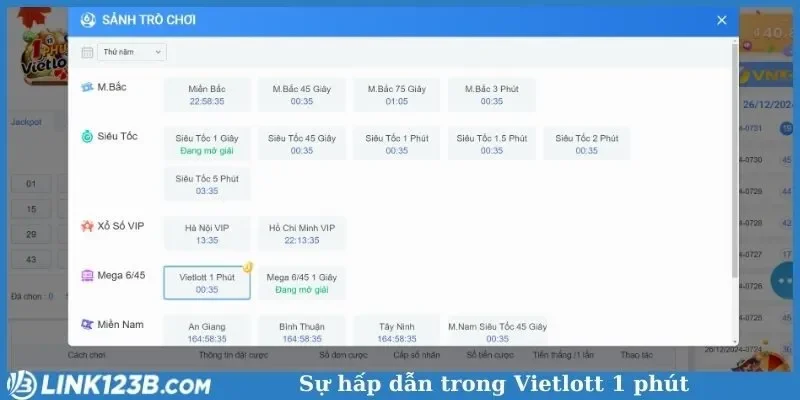 Sự hấp dẫn trong Vietlott 1 phút